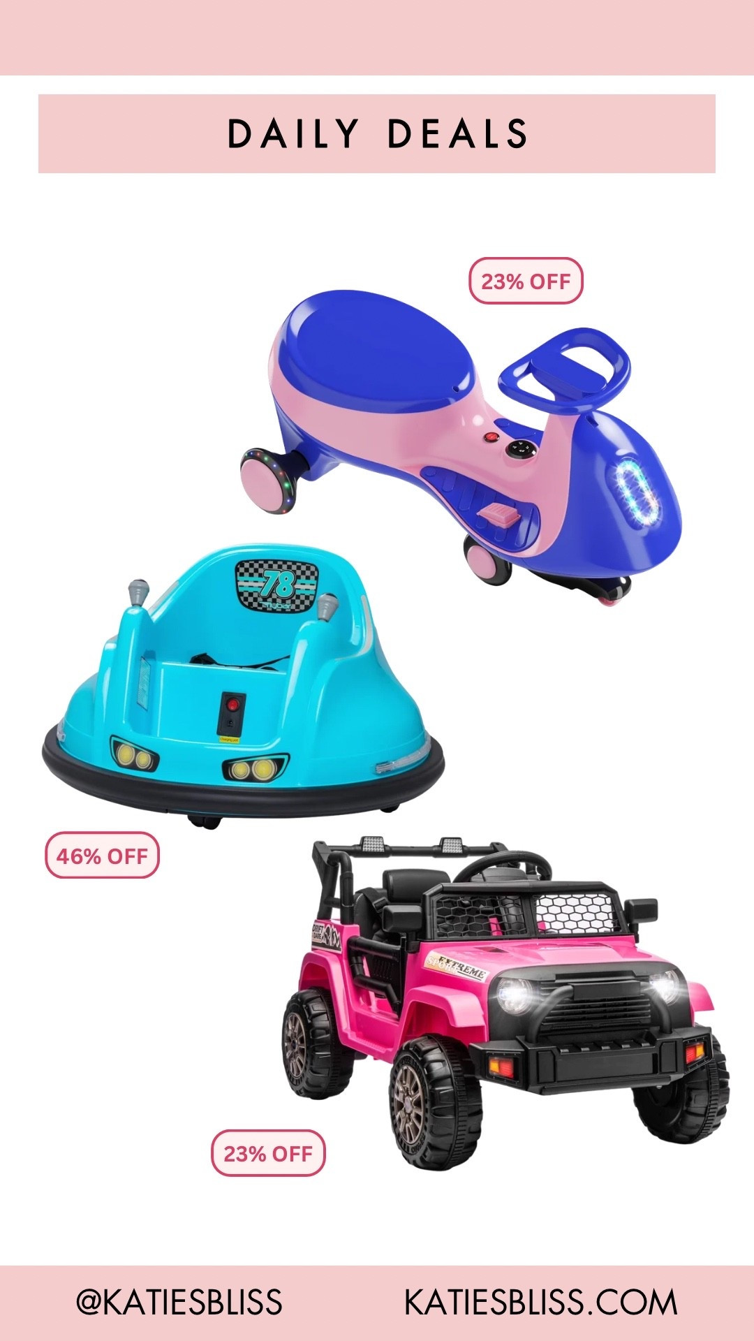 Daily deals ✨

Walmart. Deal. Sale. Markdown. Rollback. Toy. Outdoor. Car. Riding toy. Kids.

#LTKHome #LTKSaleAlert #LTKKids