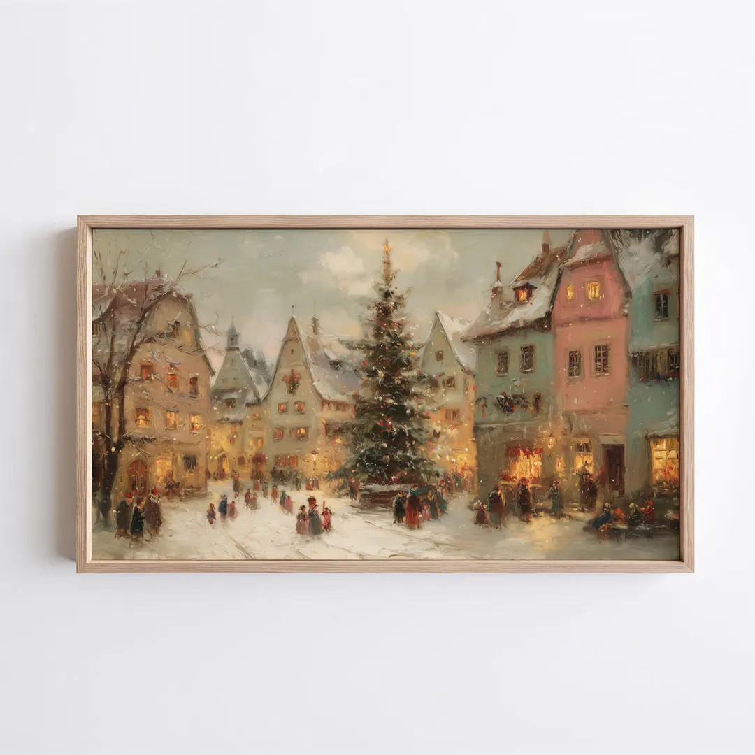 Christmas Village Art for Samsung Frame TV | Snowy Holiday Town Scene - Etsy | Etsy (US)