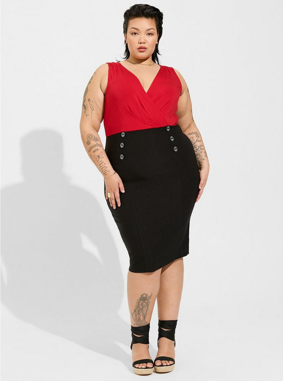 Retro Midi Super Soft Surplice Bodycon Dress | Torrid (US & Canada)