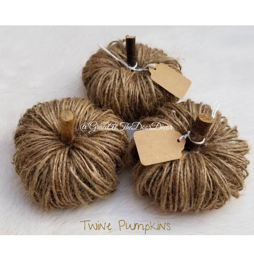 Trio of Twine Pumpkins, Jute Pumpkin, Fall Pumpkins, Pumpkins Decor Neutral Fall Decor, Mantle Fa... | Etsy (US)