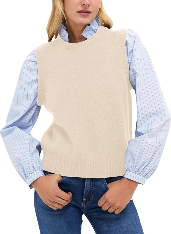 Lauweion Women's Mock Neck Patchwork Knit Sweater Casual Long Puff Sleeve Ruffle Collar 2 in 1 St... | Amazon (US)