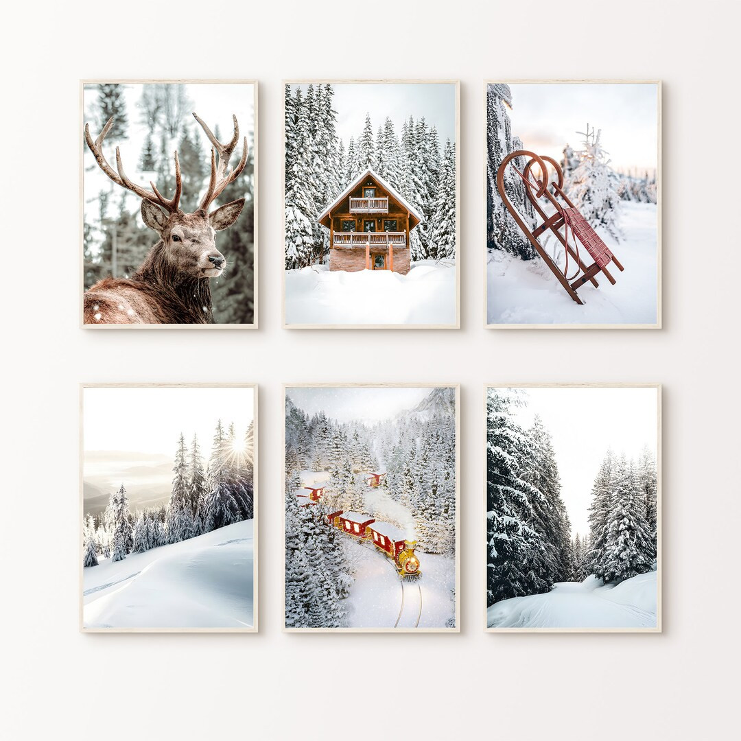 Winter Set of 6 Photography, Printable Snowy Landscape Gallery Wall Set , Snowy Nordic Forest 6 P... | Etsy (US)
