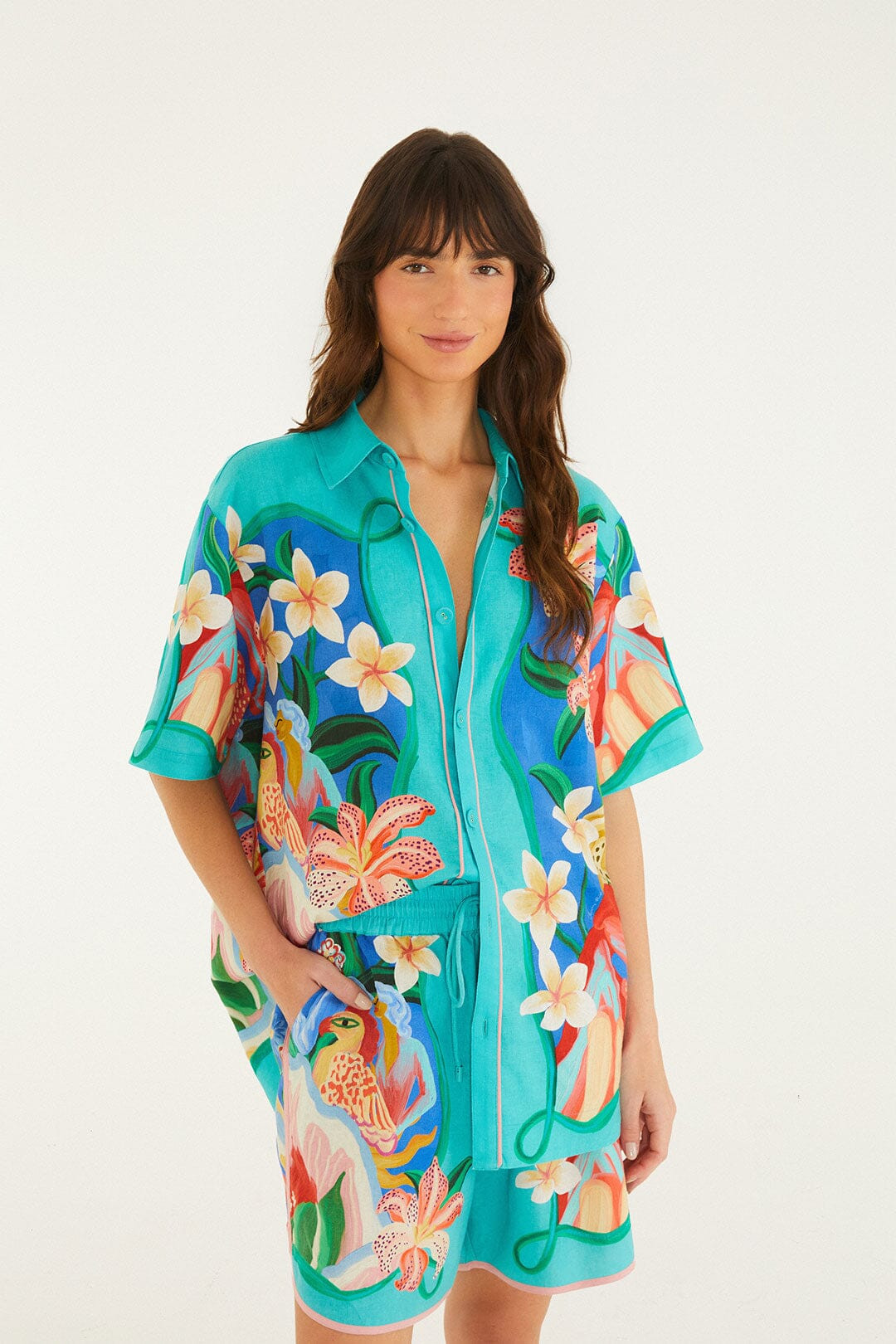Multicolor Garden Of Life Scarf Lenzing Ecovero Euroflax Shorts | FARM Rio | FarmRio (US)