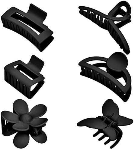 Black Hair Clips, 6 Pack Black Claw Clips for Thin Hair 1.85-4.5 Inch Matte Non Slip Jaw Clips Fl... | Amazon (US)