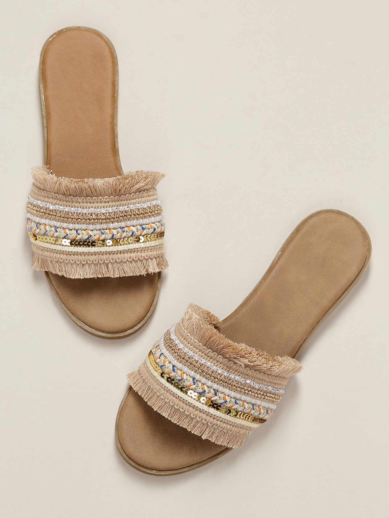 Embellished Wide Band Flat Slide Sandals | SHEIN