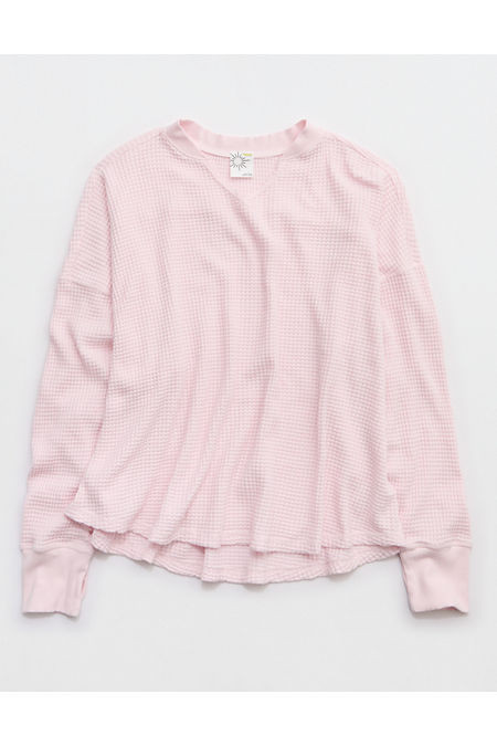 OFFLINE By Aerie Wow! Waffle Notch Neck Long Sleeve T-Shirt Women's Pink Petal XXS | American Eagle Outfitters (US & CA)