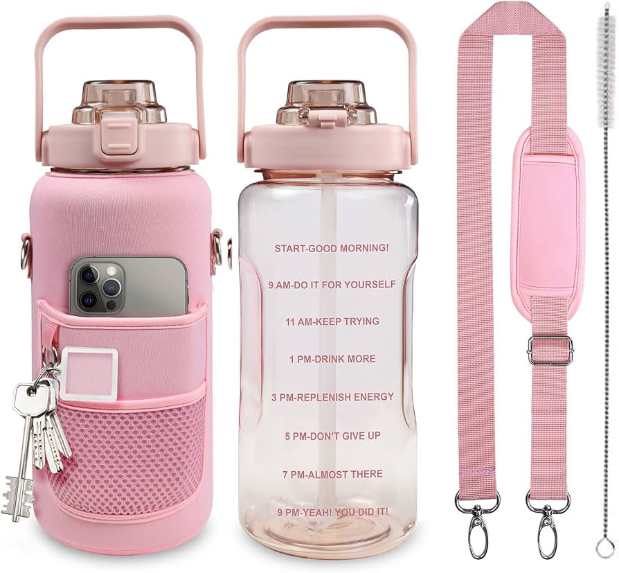 Half Gallon Water Bottle with Sleeve, 64OZ Motivational Water Bottle with Straw & Time Marker, BP... | Amazon (US)
