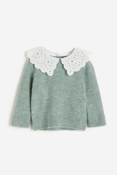 Broderie anglaise-collared jumper - Pink marl - Kids | H&M GB | H&M (UK, MY, IN, SG, PH, TW, HK)