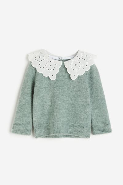 Sweater with Eyelet Embroidery Collar | H&M (US + CA)