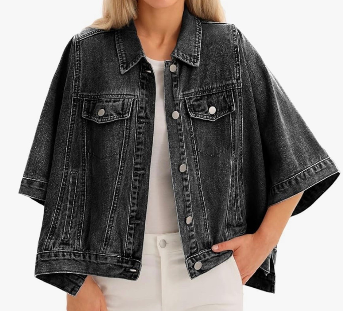 I kinda love this!!
Amazon 

Womens Jean Jacket Oversized Cropped Short Sleeve Cotton Denim Jacket Trendy Cape Outerwear with Pockets

#LTKSaleAlert #LTKOver40