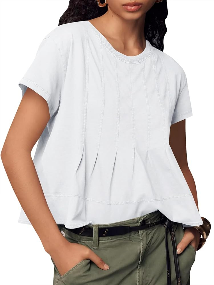 Tankaneo Womens Babydoll Tops Short Sleeve Peplum Pleated Summer T-Shirts Casual Loose Fit Flowy ... | Amazon (US)