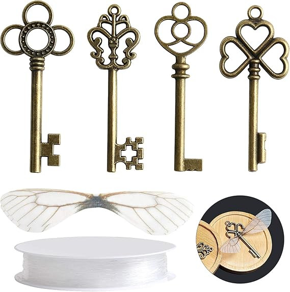 SANNIX 30 PCS Vintage Skeleton Keys Flying Keys Charms with 30 Pairs Dragonfly Wings and 30 Yards... | Amazon (US)