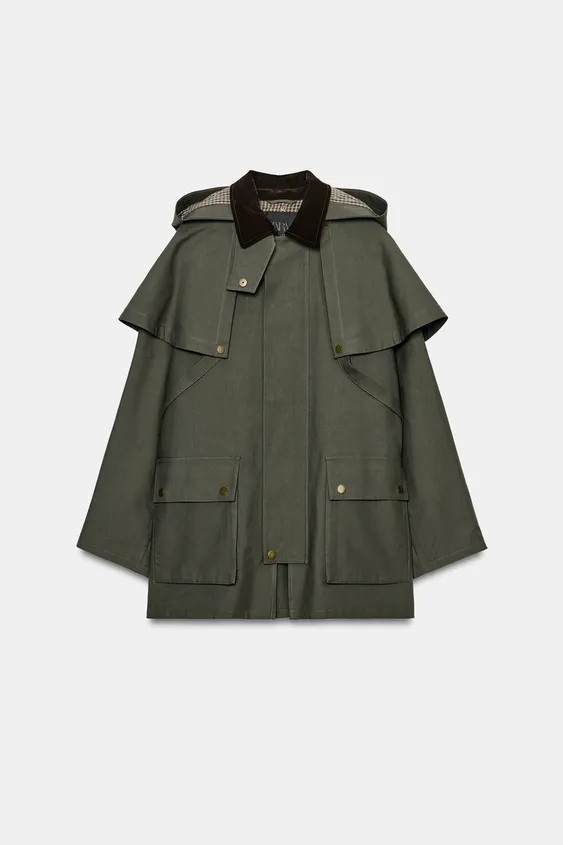 ZW COLLECTION CONTRAST COLLAR HOODED TRENCH COAT | Zara UK