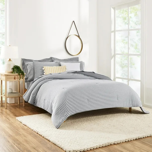 Gap Home T-Shirt Soft Jersey Reversible Organic Cotton Blend Comforter Set, Twin, Grey, 2-Pieces ... | Walmart (US)