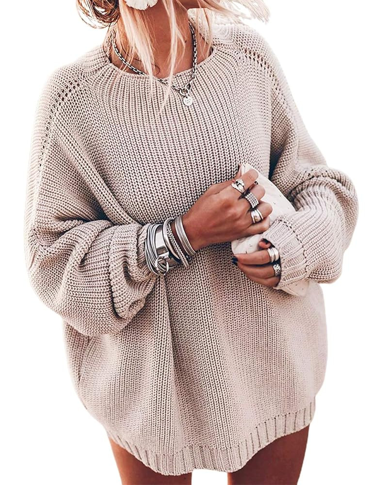 Ugerlov Women's Oversized Sweaters Batwing Sleeve Mock Neck Jumper Tops Chunky Knit Pullover Swea... | Amazon (US)