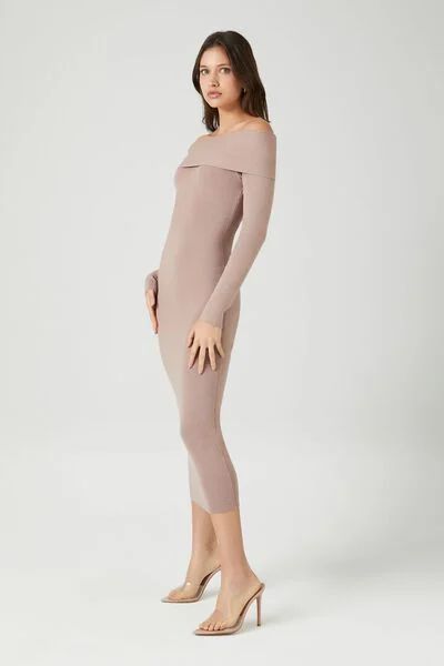 Off-the-Shoulder Foldover Midi Sweater Dress | Forever 21 (US)