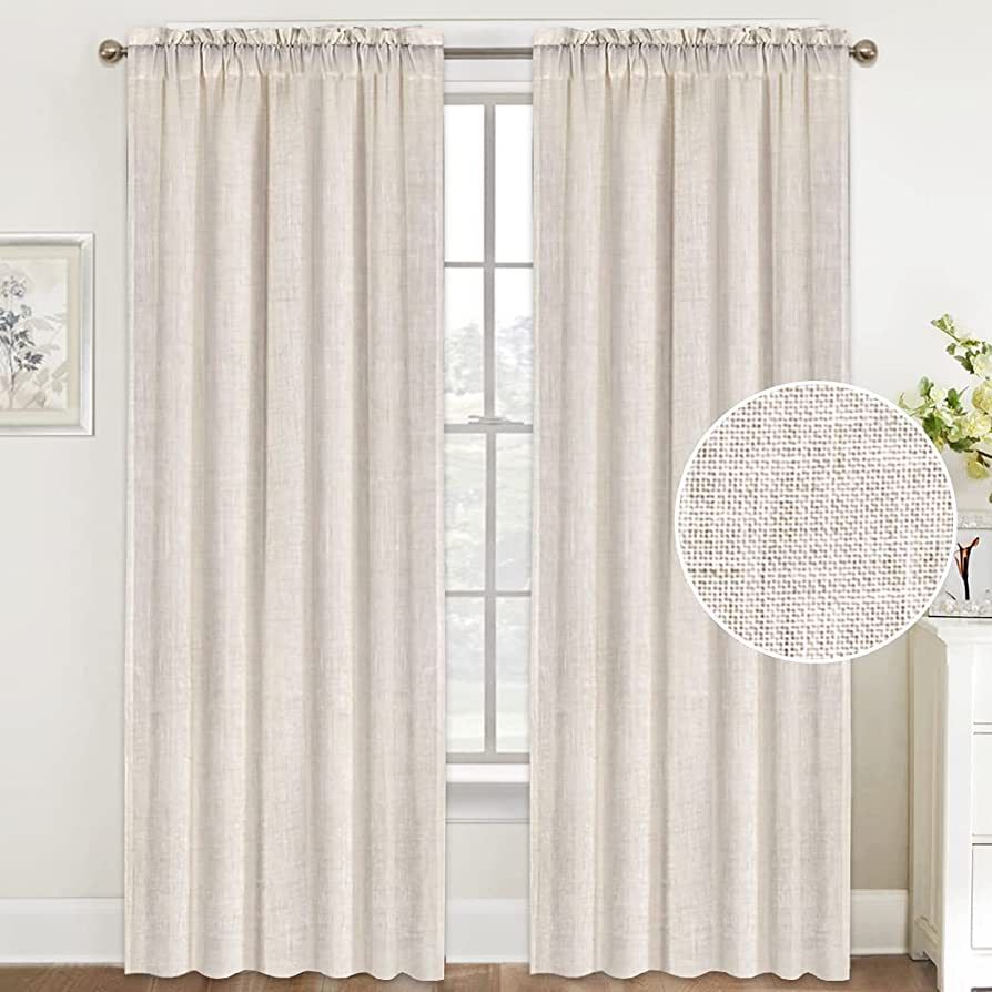 Natural Linen Curtains 84 Inches Long Rod Pocket Semi Sheer Curtain Drapes Elegant Casual Linen T... | Amazon (US)