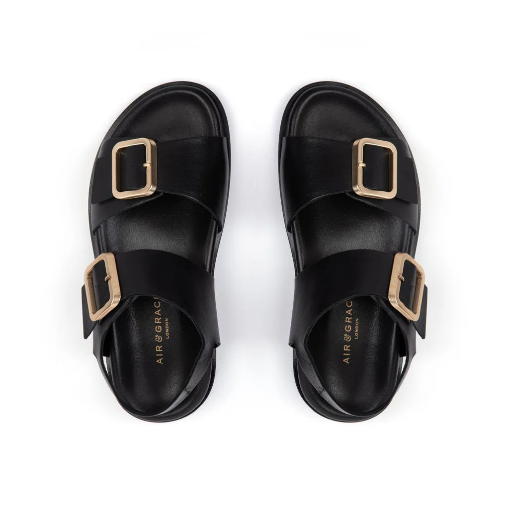 Gala: Black Two Bar Back Strap Sandals from Air & Grace | Air & Grace