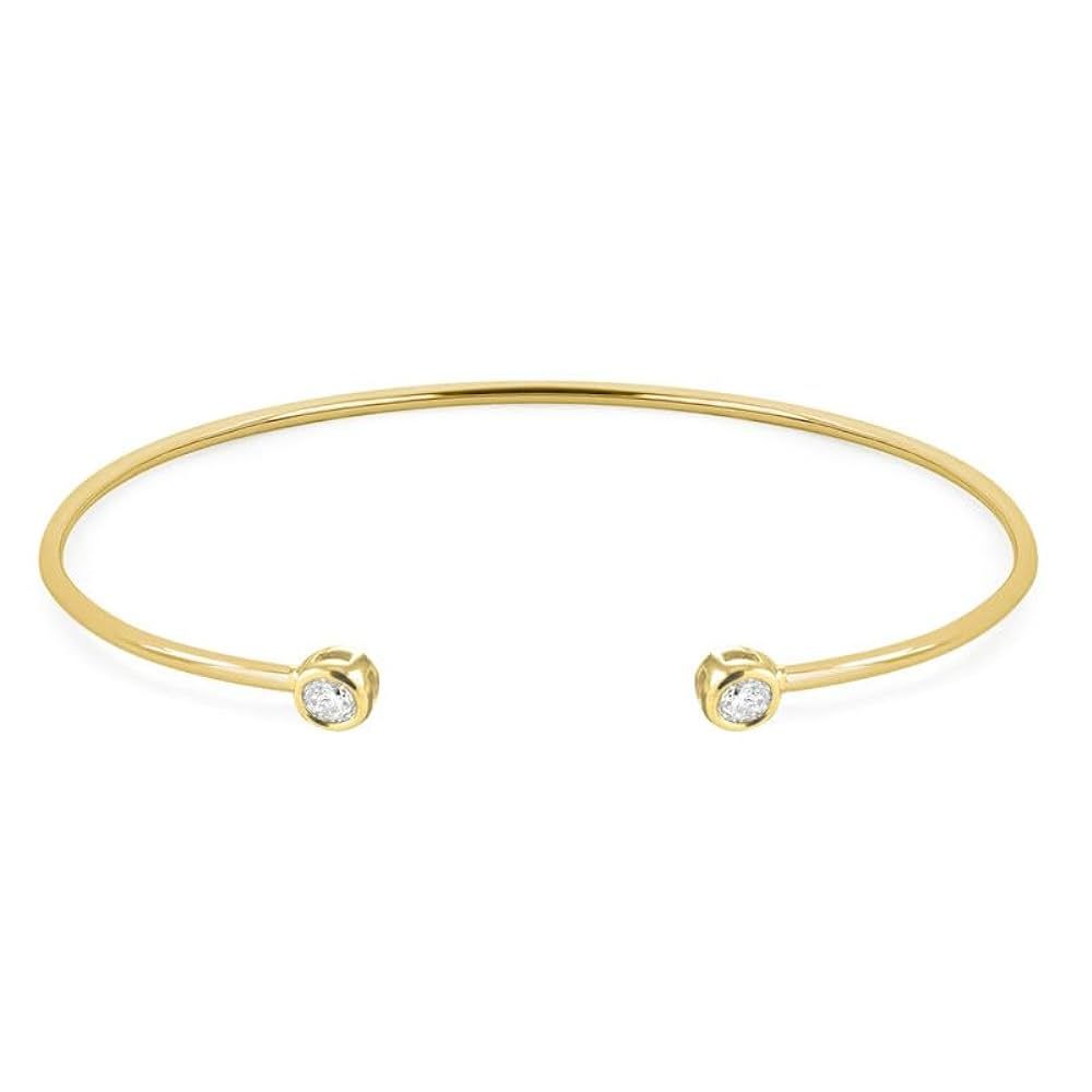 2 Stone Diamond Cuff Bangle Bracelet For Women, 14K Yellow Gold Plated Silver April Birthstone Op... | Amazon (US)