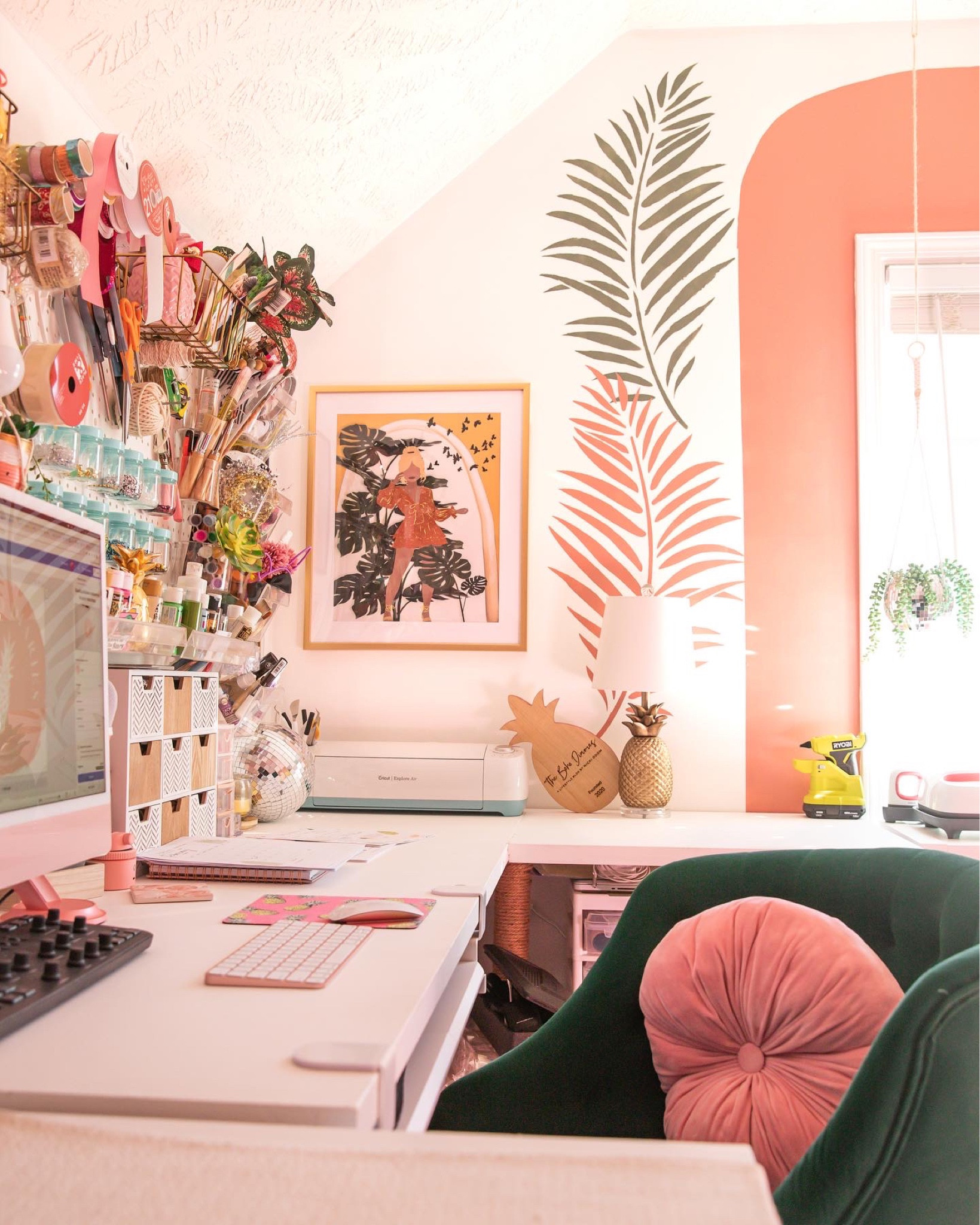 My boho home office and craft room is ready for all the fun 2023 DIYs! A fresh and clean space with new crafting tools I get to experiment with over the next few months! #craftroom #homeoffice #bohohomestyle #BohoHome Boho Style | Home Office | Craft Room | Craft Supplies 

#LTKFind #LTKunder100 #LTKhome