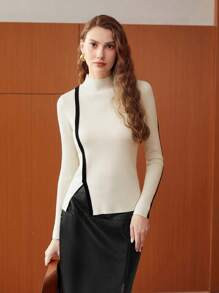 MOTF PREMIUM WOOL-BLEND CONTRAST SEAM SWEATER | SHEIN