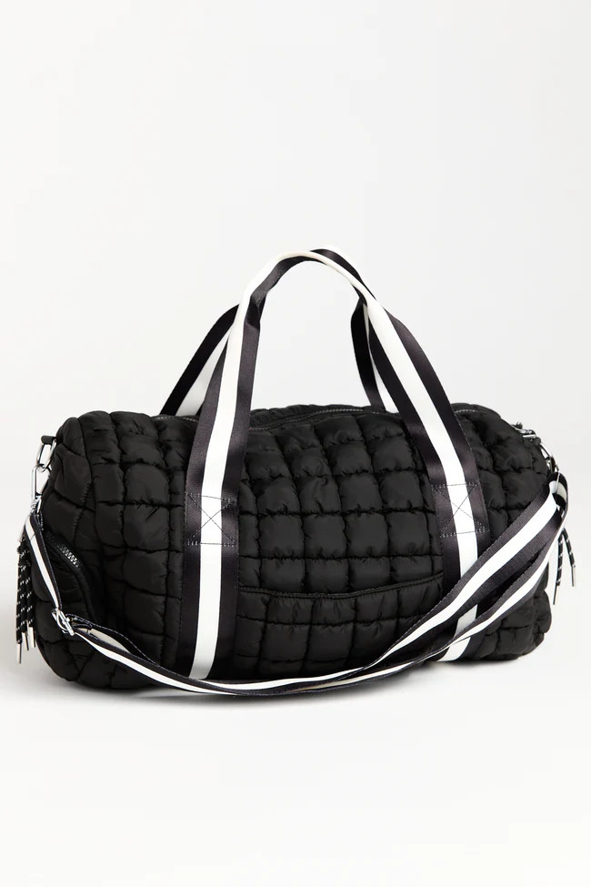 Haylie Active State Black Quilted Duffle Bag | Pink Lily