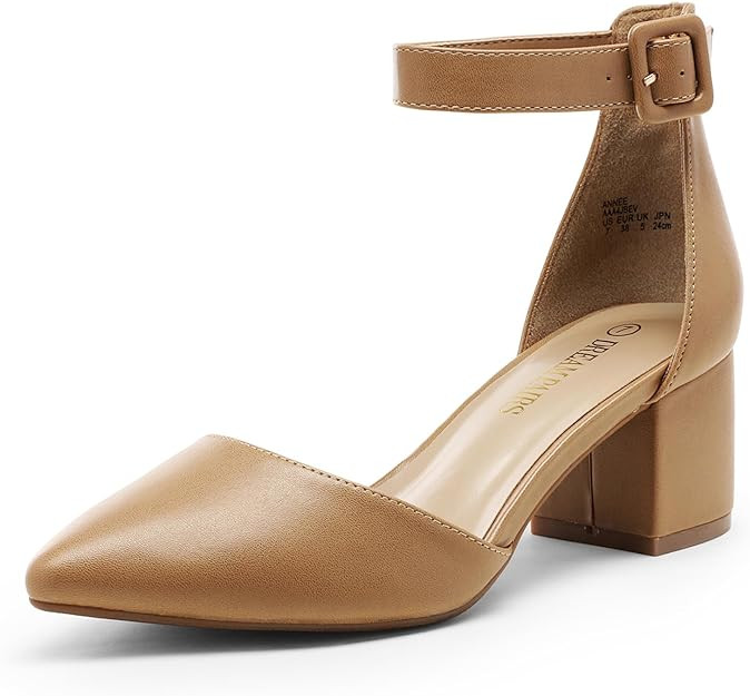 DREAM PAIRS ANNEE Heels Pumps Rhinestone Closed Toe Block Chunky Shoes | Amazon (US)