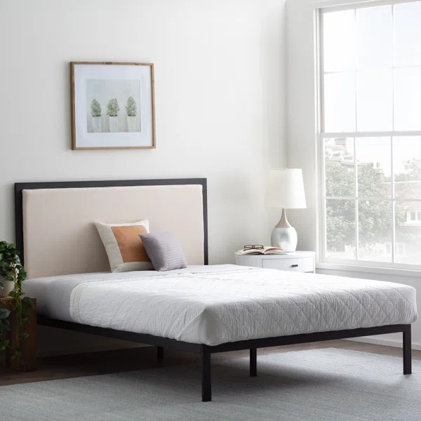 Aquavia Metal Platform Bed Frame with Upholstered Headboard | Wayfair Professional