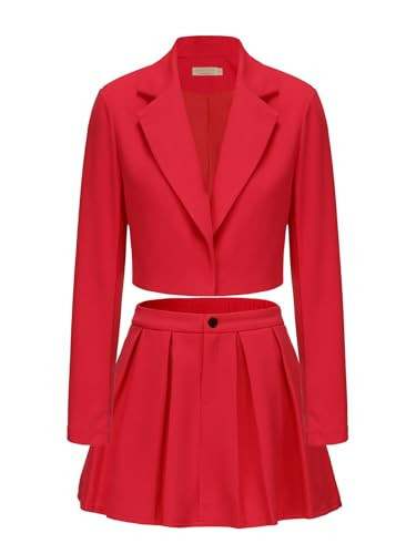 EXLURA Women's Long Sleeve Blazer Suit Sets with Pleated Mini Skirt Fall 2 Piece Outfits Trendy Y... | Amazon (US)