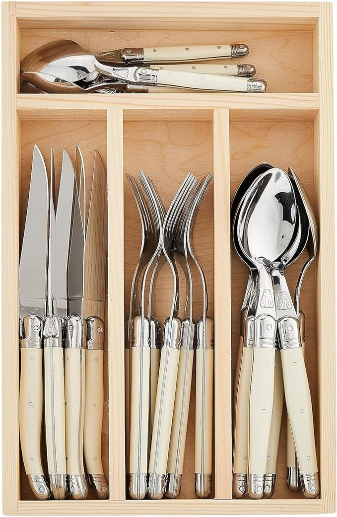 Jean Dubost JD07-13152.IVO 24 Piece Everyday Flatware Set With Handles In a Tray, Ivory | Amazon (US)