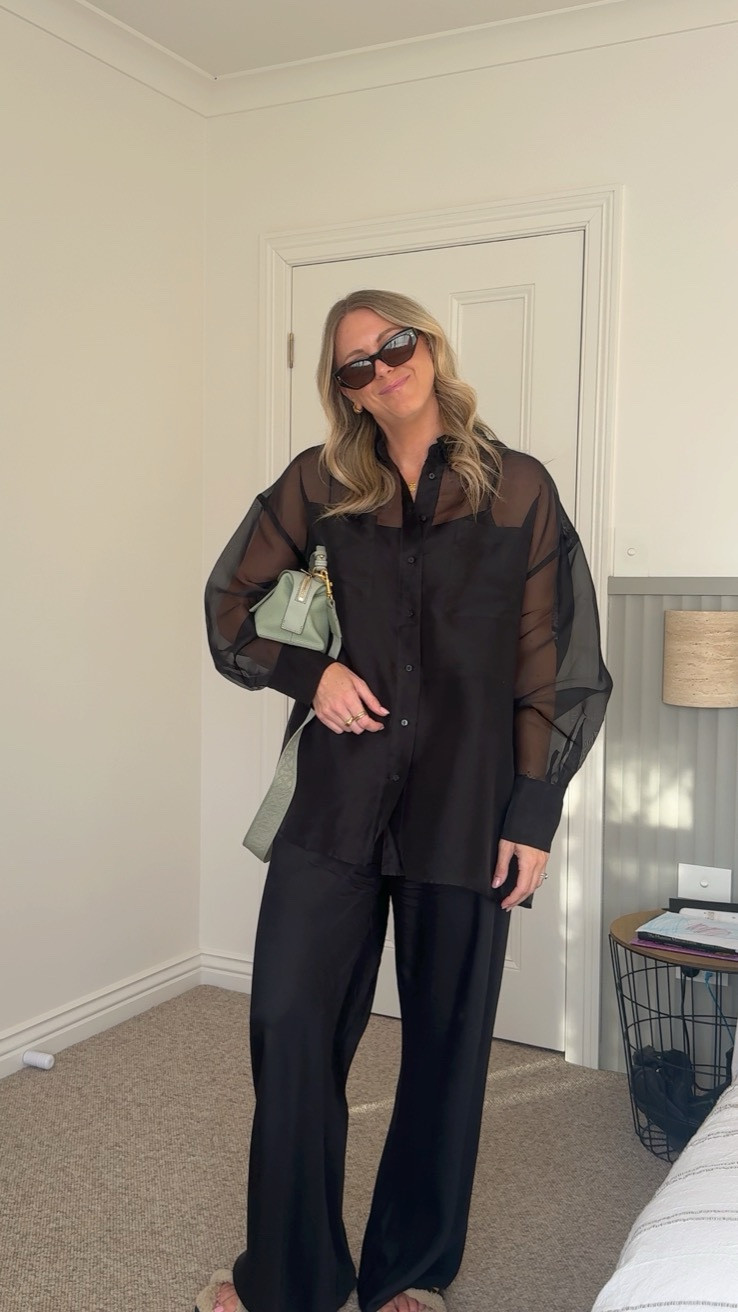 Black on black for a dinner date with my husband 🖤 I’m in a 10 in the sheer shirt and satin pants x

#LTKgrwm #LTKdayinmylife