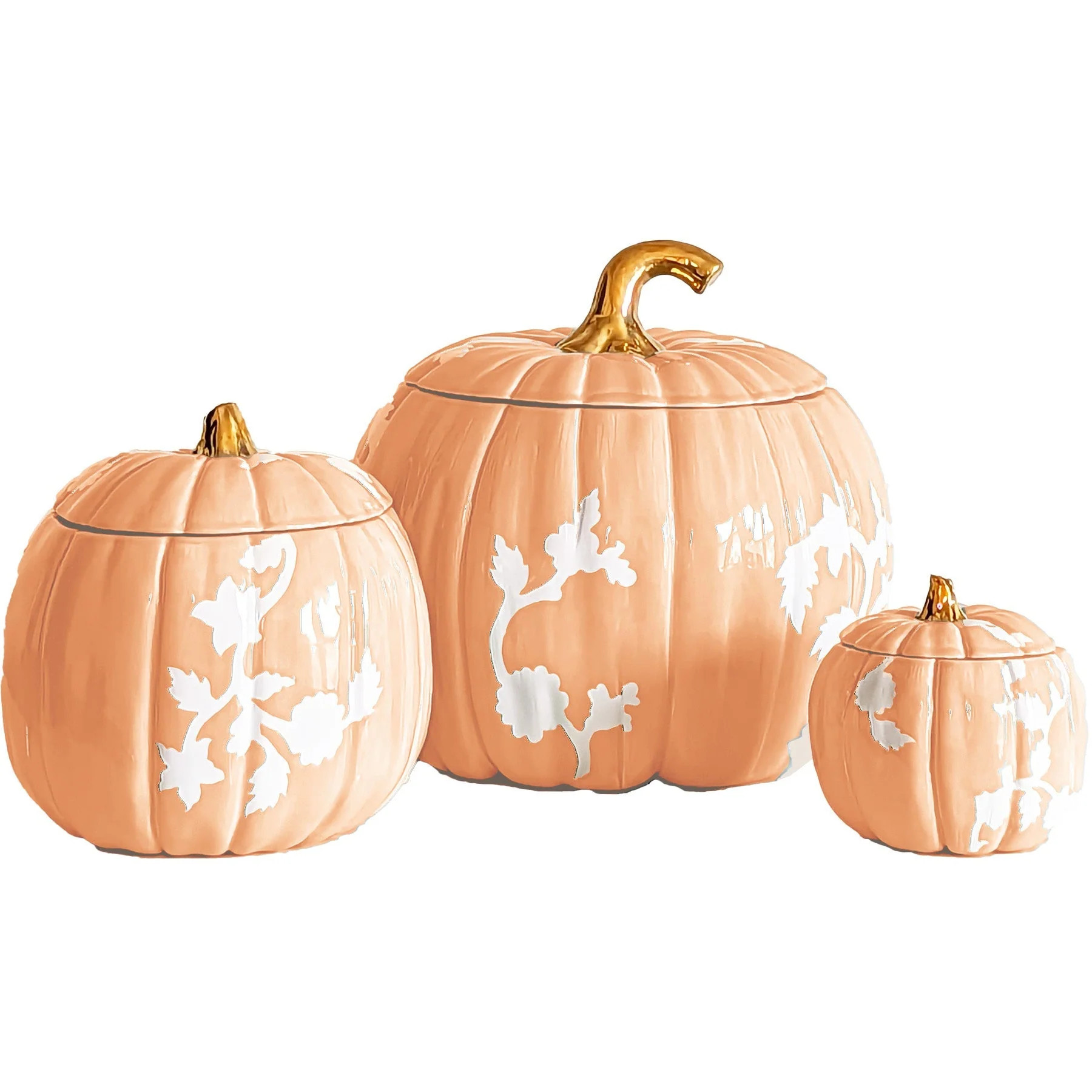 Chinoiserie Pumpkin Jars with 22K Gold Accents in Sheer Orange | Whole | Ruby Clay Company