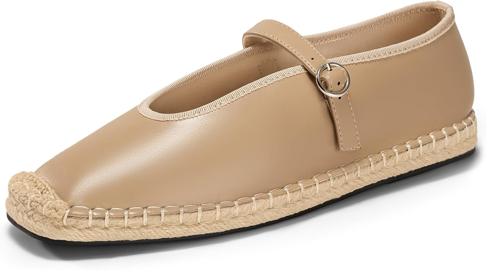 Coutgo Womens Espadrilles Mary Jane Flats Closed Sqaure Toe Mesh Ballet Flats Comfortable Dress S... | Amazon (US)