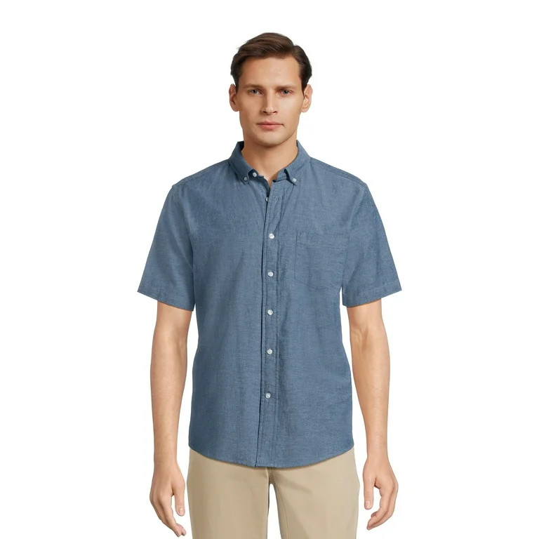 George Men's & Big Men's Short Sleeve Poplin Button-Up Shirt, Sizes S-3XL | Walmart (US)