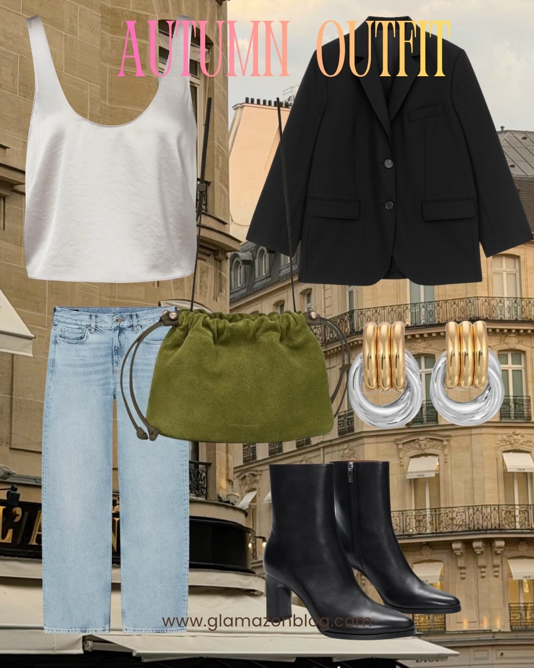 Silk top, arket blazer, green bag, strathberry bag, heaven mayhem earrings, black ankle boots, suede bag

#LTKuk #LTKFashionMonth #LTKautumn