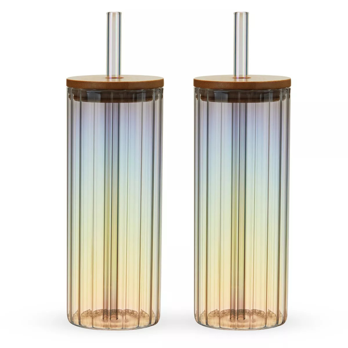 Twine Ribbed Glass Tumbler with Straw and Lid, Iced Coffee Glass or Drinking Glass, 16oz Ribbed G... | Target