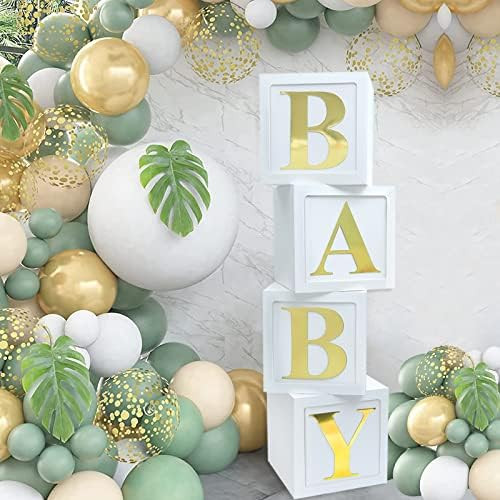 Baby Shower Boxes Party Decorations, DIY 4pcs White Baby Blocks with 27 Letters, Stereoscopic Party  | Amazon (US)