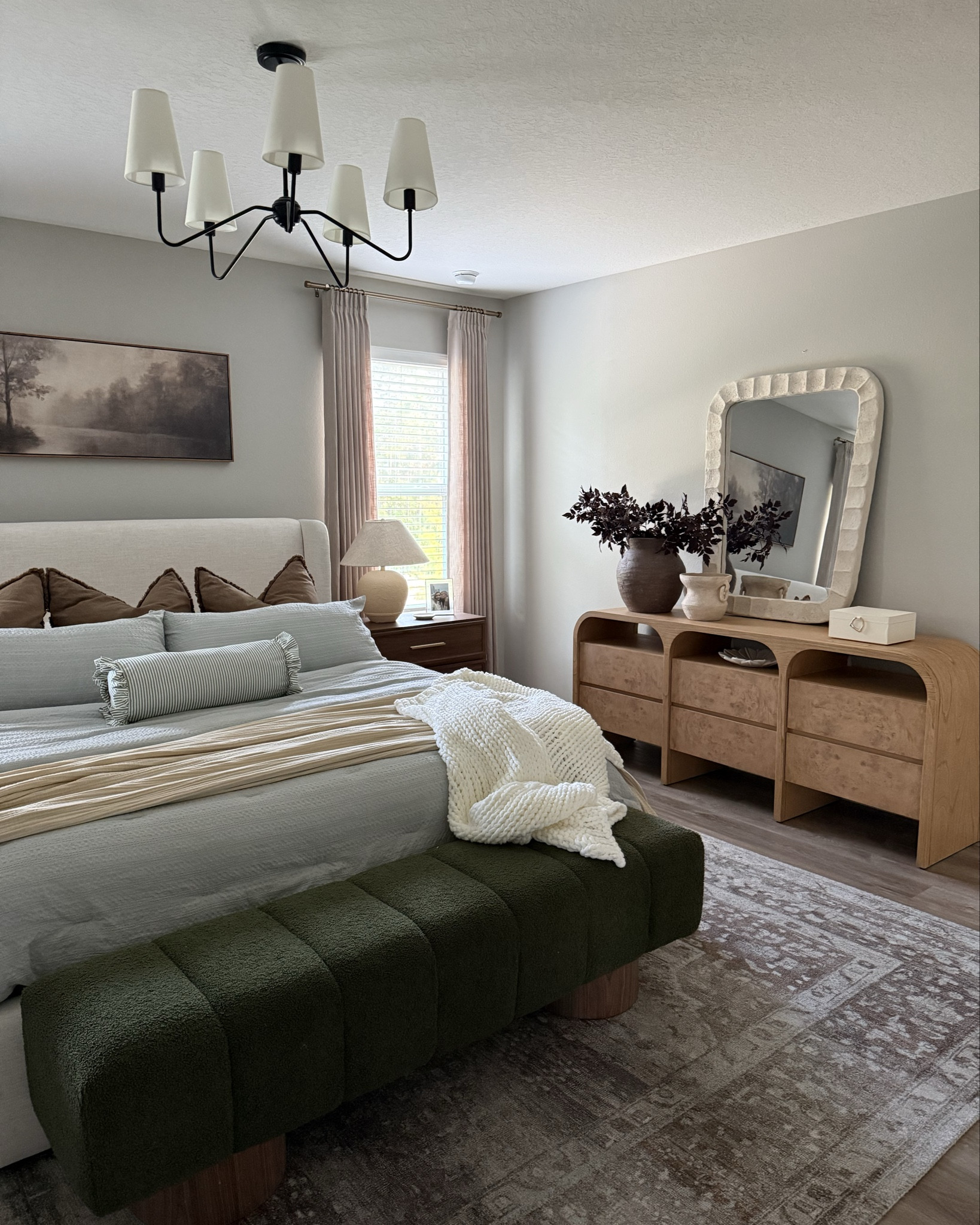 Cozy moody bedroom views.. 🤍 still love my bedding from linens and hutch. Use code NADIRA for 50% off 

Spring bedding, master bedroom, guest bedroom, Loloi rugs, Castlery bed, oversized nightstands 

#LTKHome #LTKSaleAlert