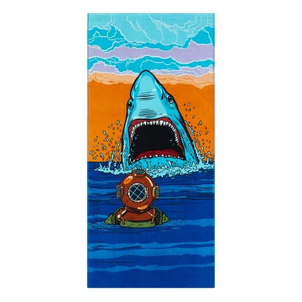 Mainstays Scuba Diver & Shark Pattern Velour Beach Towel, Multi-Color, 60”L x 28”W | Walmart (US)
