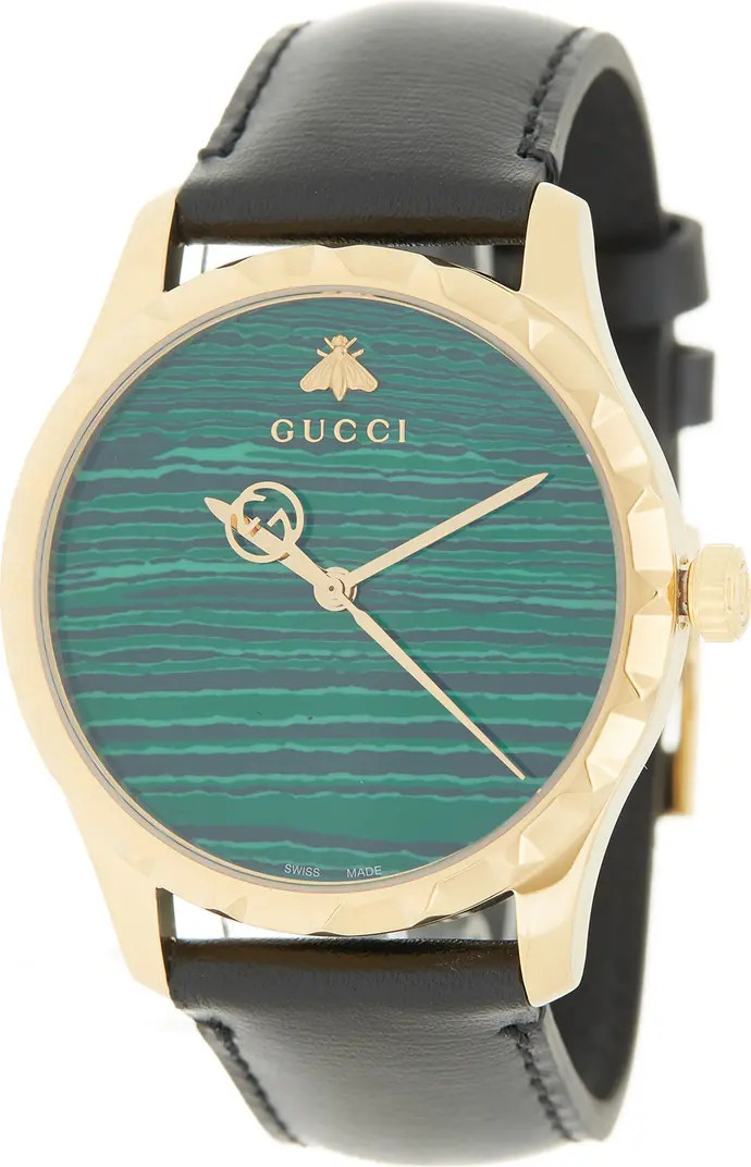 Women's G-Timeless Green Dial Leather Strap Watch, 38mm | Nordstrom Rack