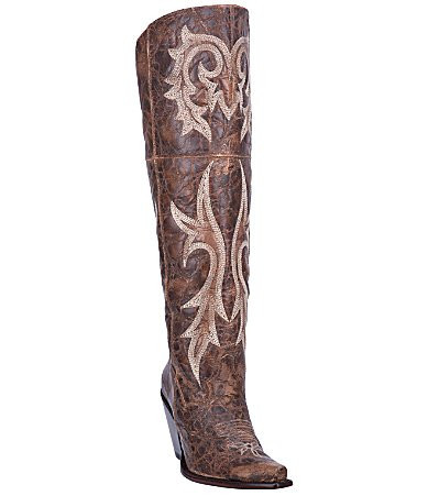 Dan Post Jilted Leather Over-the-Knee Fancy Stitch Western Boots - 8 | Dillard's