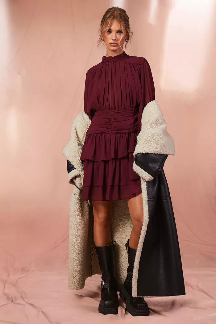 Borg Trim Maxi Aviator Coat | Boohoo.com (UK & IE)