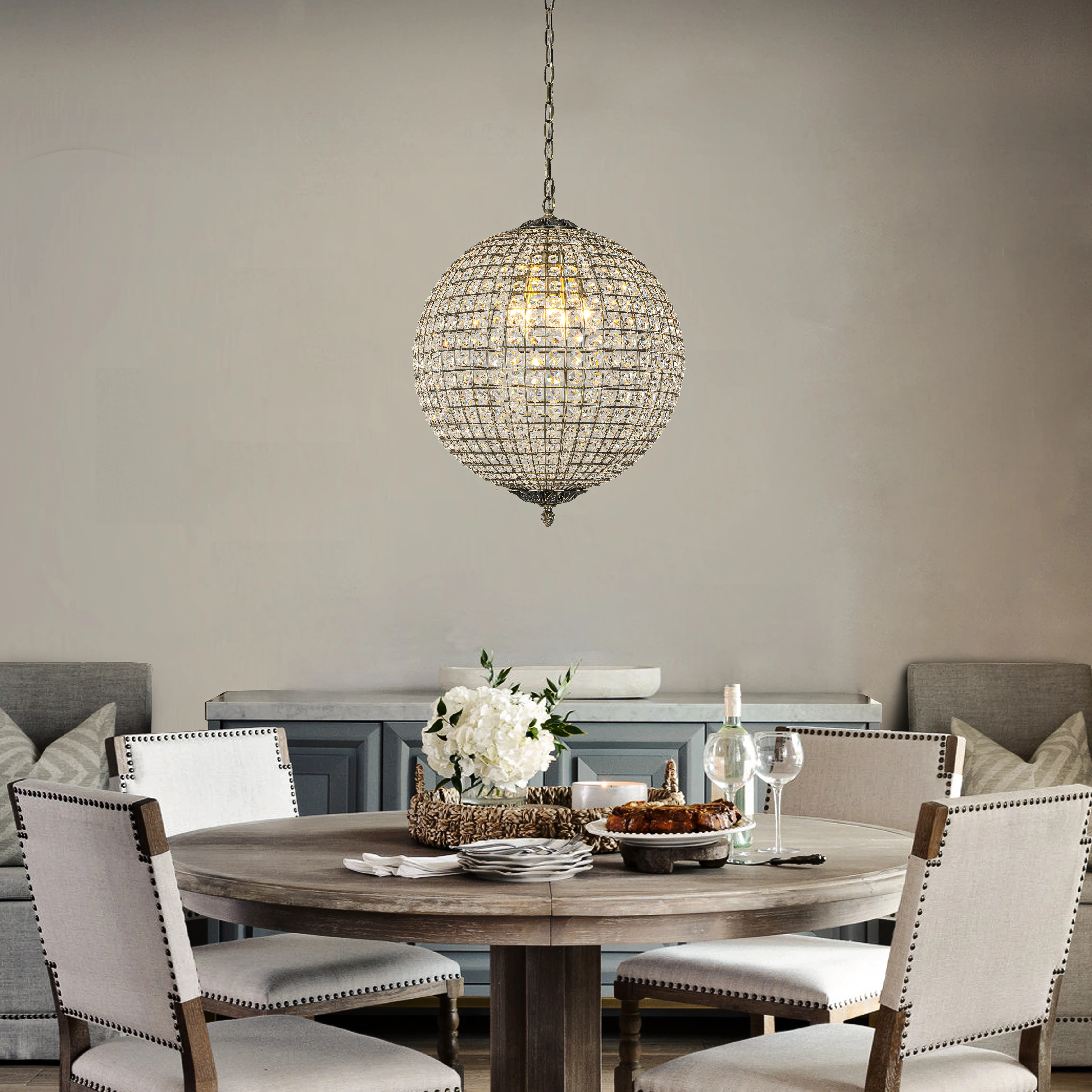 Jaemir French Retro Globe Crystal Chandelier in Antique Bronze | Wayfair North America