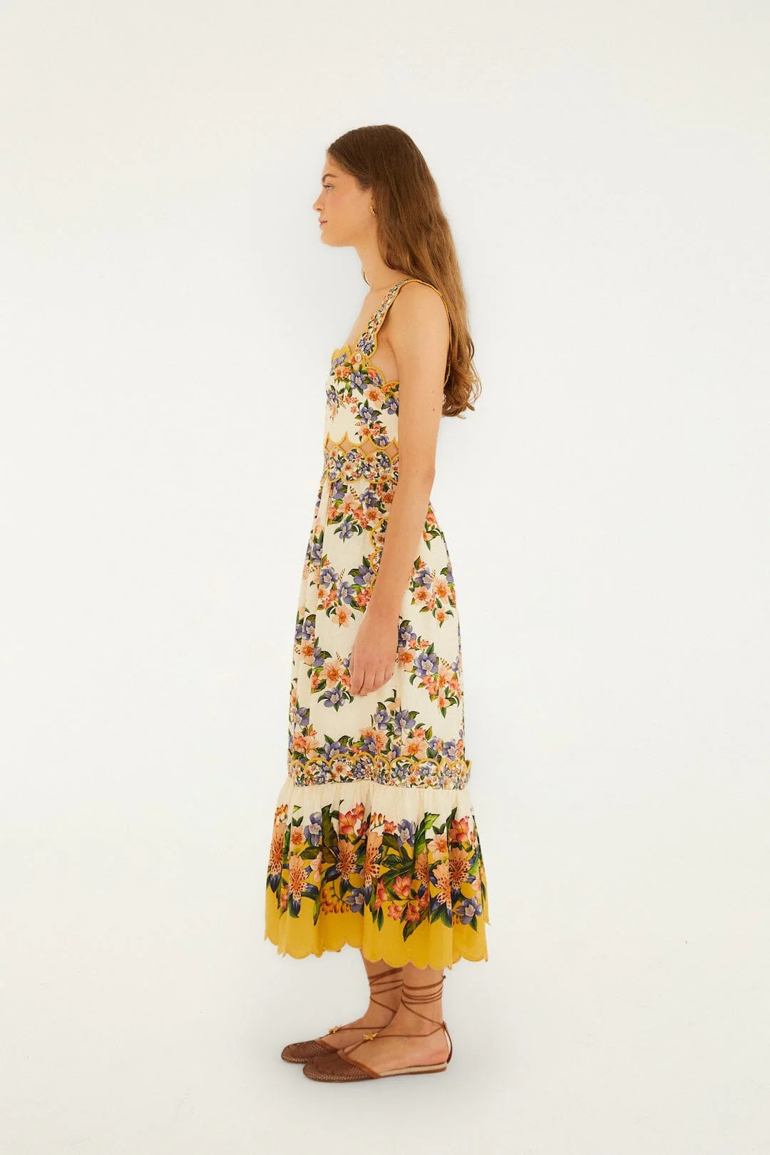 Sand Hilo Stripes Lenzing Ecovero Euroflax Midi Dress | FARM Rio | FarmRio (US)