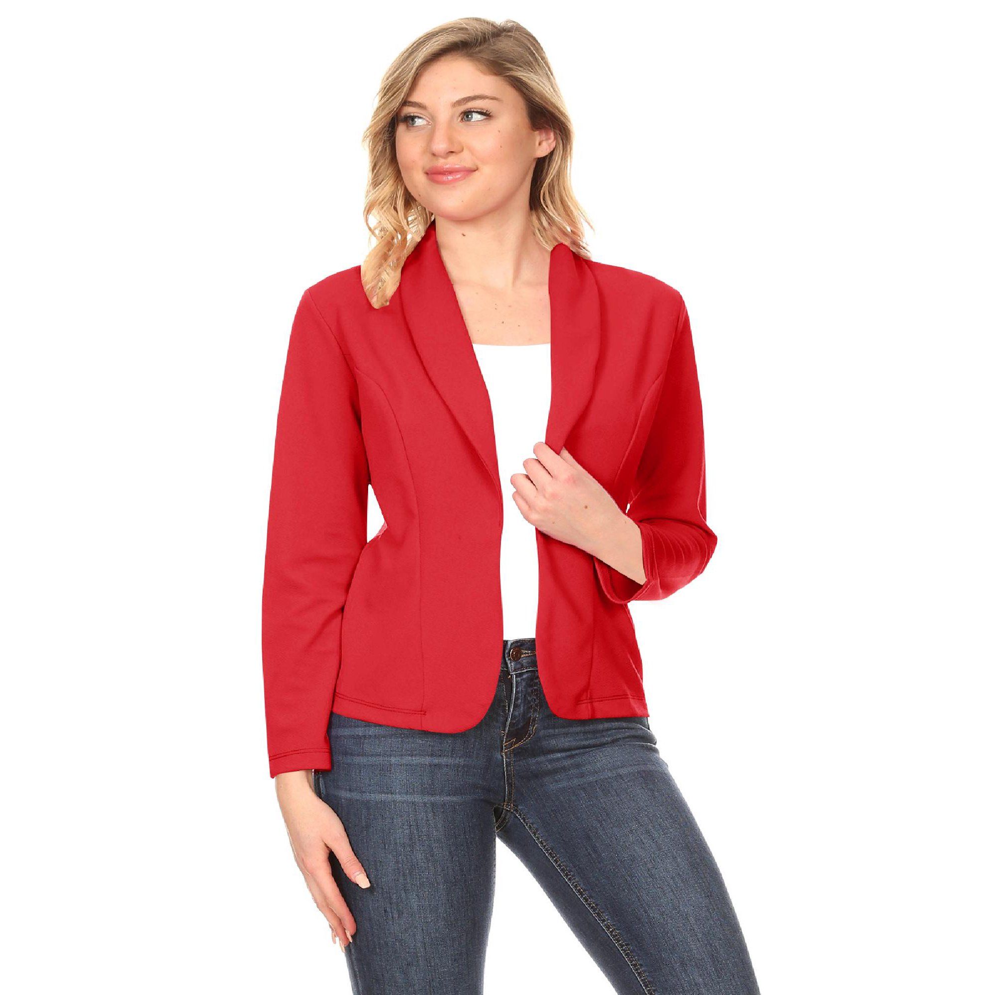 Women's Solid Casual Office Work Long Sleeve Open Front Blazer Jacket Made in USA S-3XL | Walmart (US)