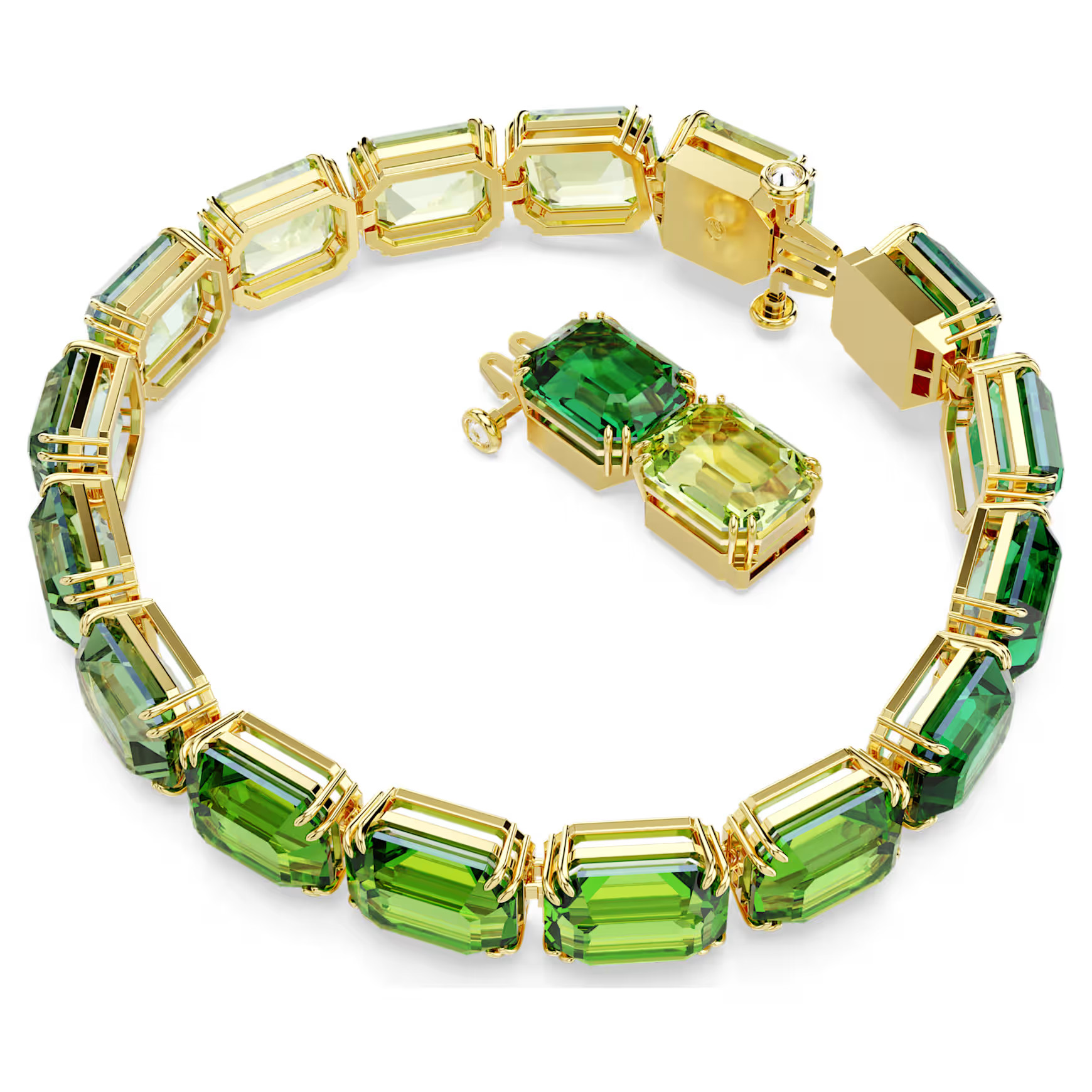 Millenia bracelet, Octagon cut, Color gradient, Green, Gold-tone plated by SWAROVSKI | SWAROVSKI