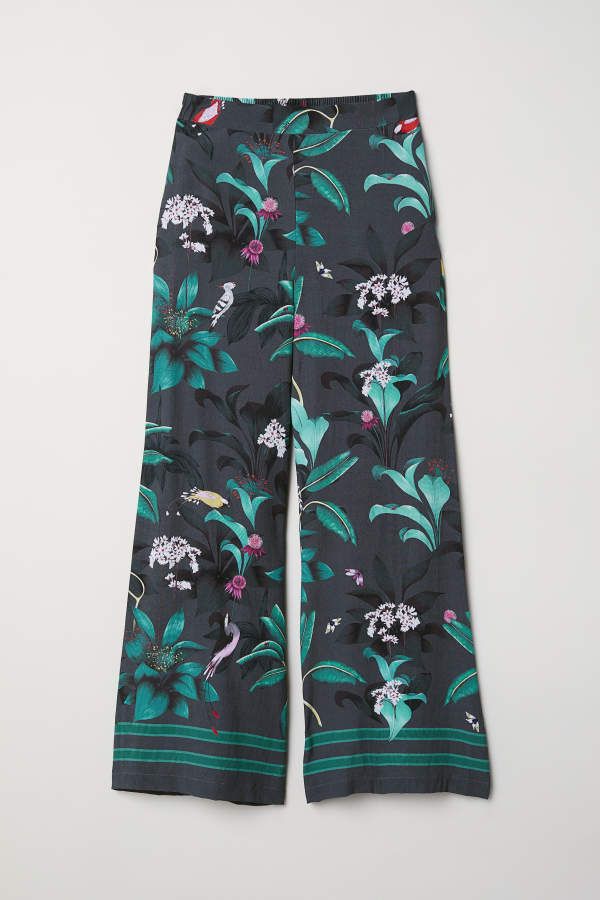 H & M - Patterned Pull-on Pants - Dark gray/floral - Women | H&M (US)