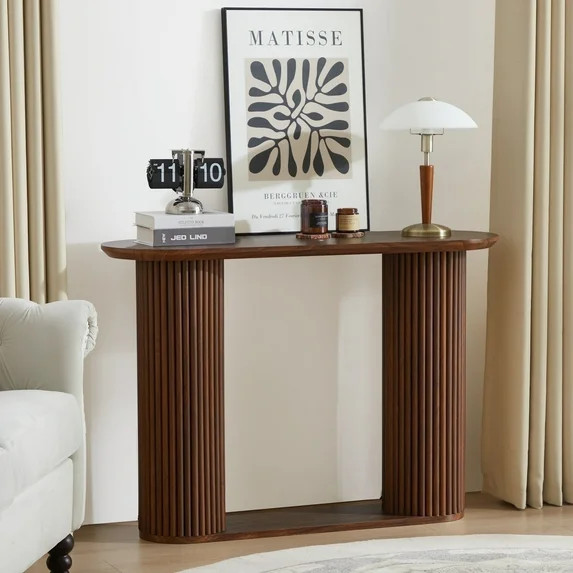PHOYAL 42.51" Long Walnut Console Table with Vertical Stripe, Fluted Sofa Table with Curved Edge ... | Walmart (US)