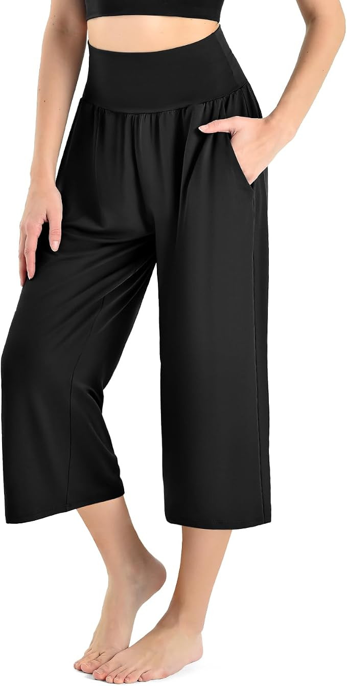 Ipletix Capri Pants for Women High Waisted Casual Wide Leg Yoga Pants with Pockets for Travel Gym... | Amazon (US)