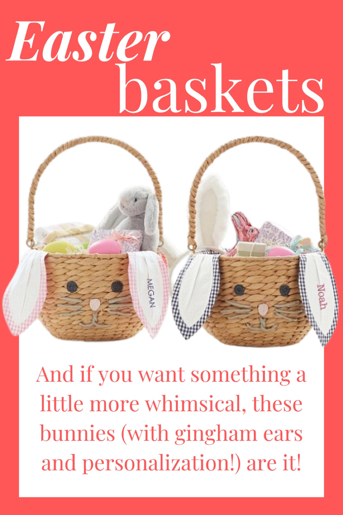 Wicker Easter baskets in the shape of a bunny with gingham ears and personalization! 

#LTKbaby #LTKSeasonal #LTKkids